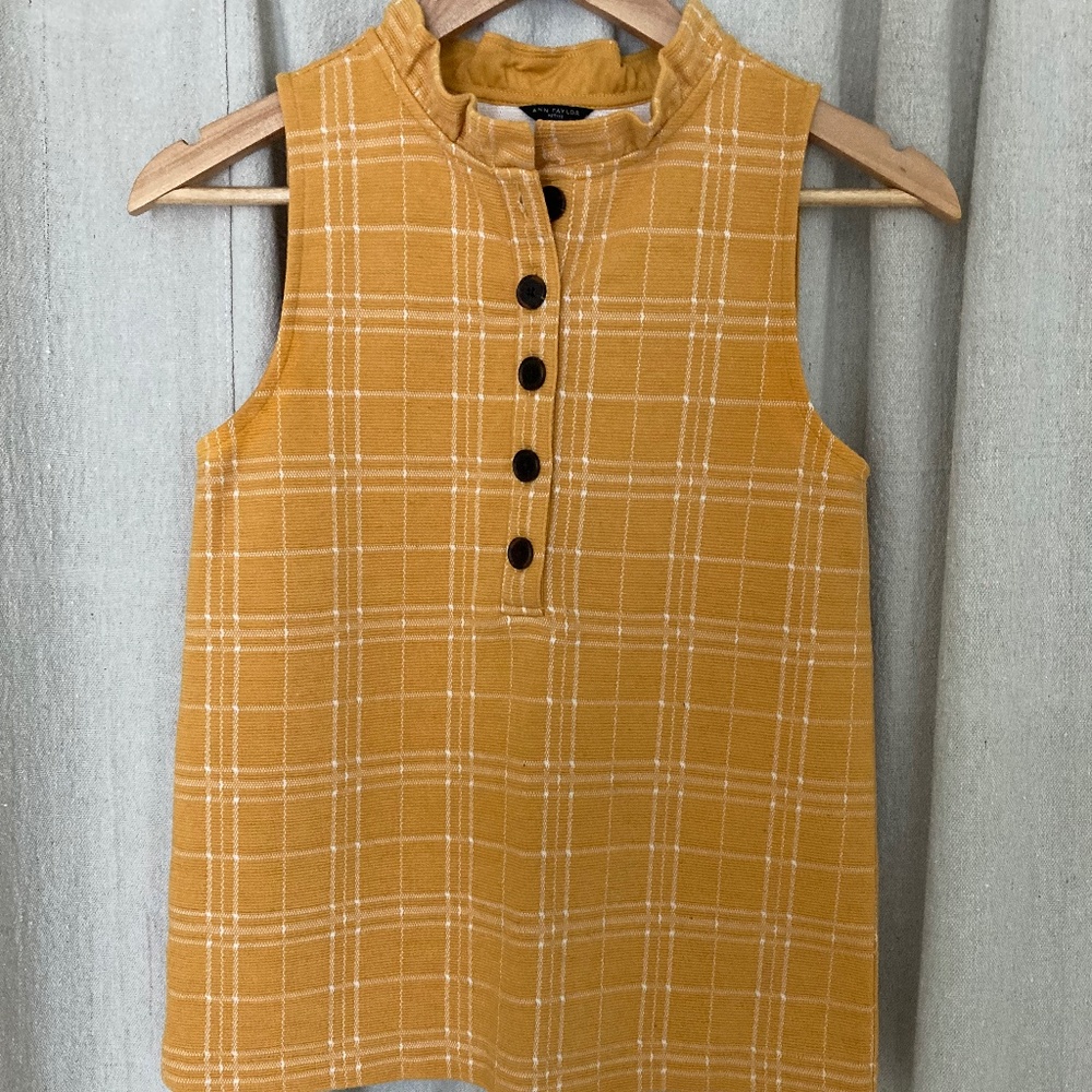 Yellow Check Ruffle Collar Blouse